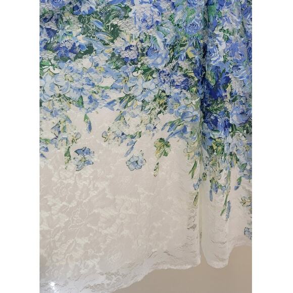 Danny and Nicole Dress Womens 12 Sleeveless Floral Lace Blue/White Belted Dress - Picture 13 of 16